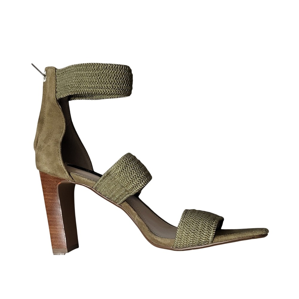 Steven by Steve Madden Olive Green Woven Block Heel Sandals Zipper Earthy 9